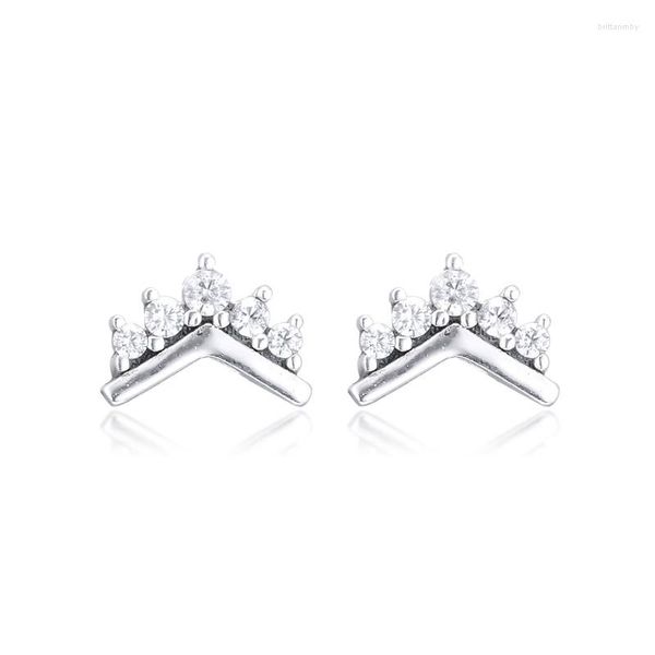 Brincos Stud 2023 Moda Tiara Wishbone Feminino Jóias de Prata Esterlina 925 Transparente CZ Princesa Coroa Design Meninas