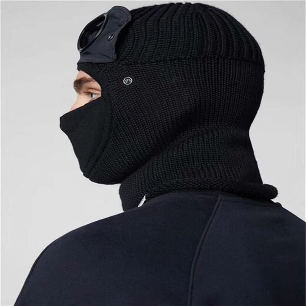 Zwei Linsen Windschutz Kapuze Mützen Outdoor Baumwolle gestrickt winddicht Männer Gesichtsmaske lässig männliche Schädelkappen Hüte schwarz grau Armeegrün H3161