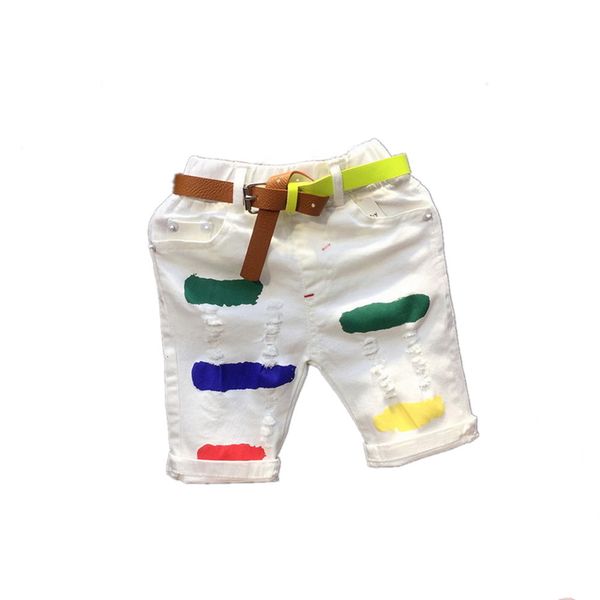 Shorts 27 anos Baby Boys Paint Rasgados Casual para o Verão Calças Curtas Bolsos Buraco Branco 230613