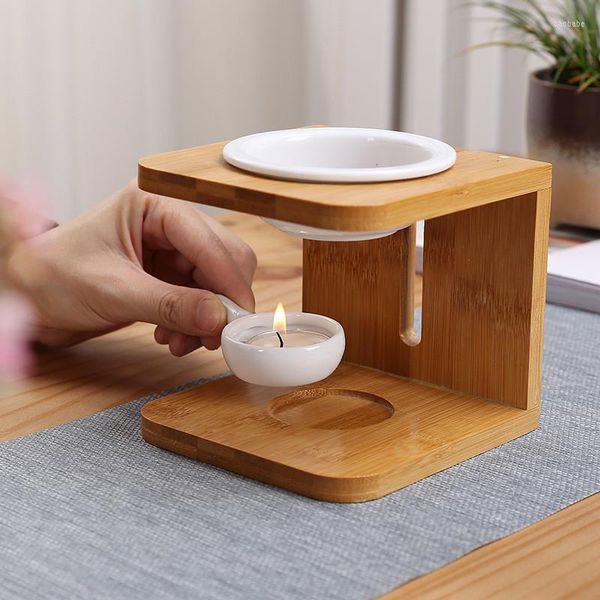 Castiçais Aroma de Cerâmica Suporte de Óleo Bambu Criativo Queimador de Lâmpada Doméstica Decoração de Mesa para Casa