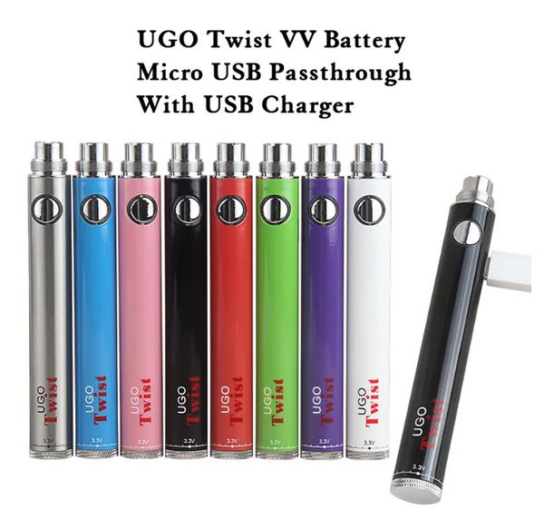 120pcs Orijinal Vizyon Evod Alt Twist Ego C UGO VV Vape Kalem Pil 510 İplik Değişken Voltaj 3.3V-4.8V 650mAh 900mAH+Mikro USB Şarj Cihazı