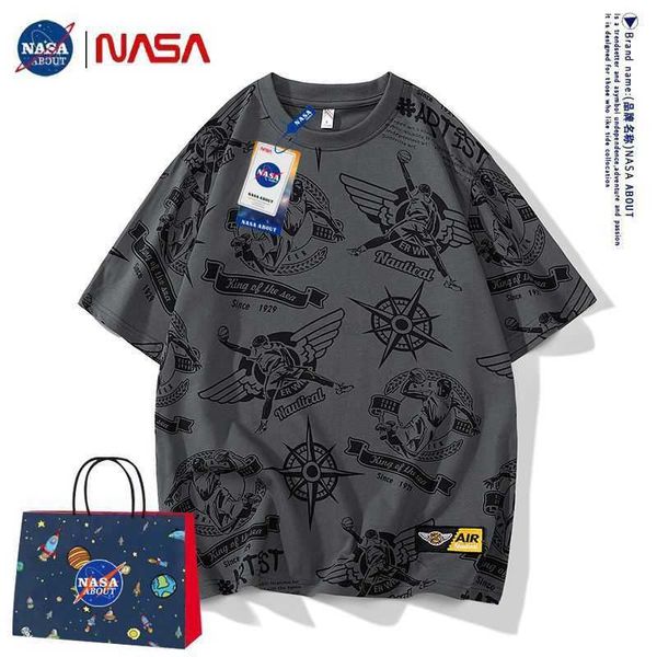 Camiseta masculina da marca NASA Co de manga curta para camisa masculina de grife 2023 novo verão plus size camiseta de algodão solto casual camisa polo underlay