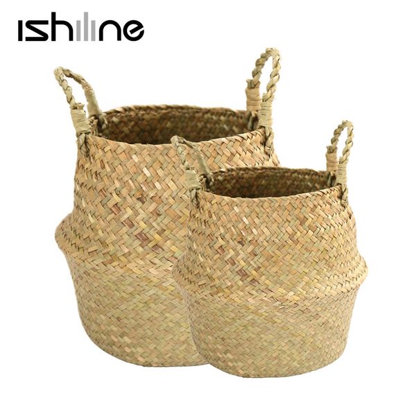 Cestas de armazenamento Cesta de Bambu Artesanal Dobrável Clthoes Lavanderia Palha Vime Rattan Seagrass Barriga Jardim Vaso De Flores Planta 230613