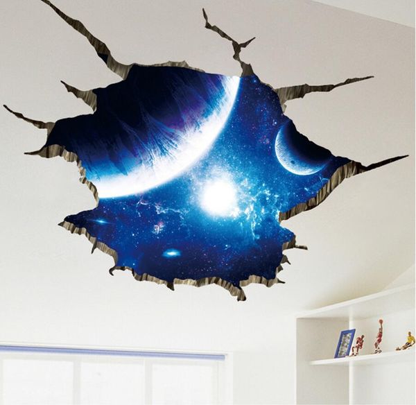 Adesivo de parede 3D de planetas do espaço sideral para sala de estar quarto decoração de piso vinil faça você mesmo decalques de parede para decoração de casa