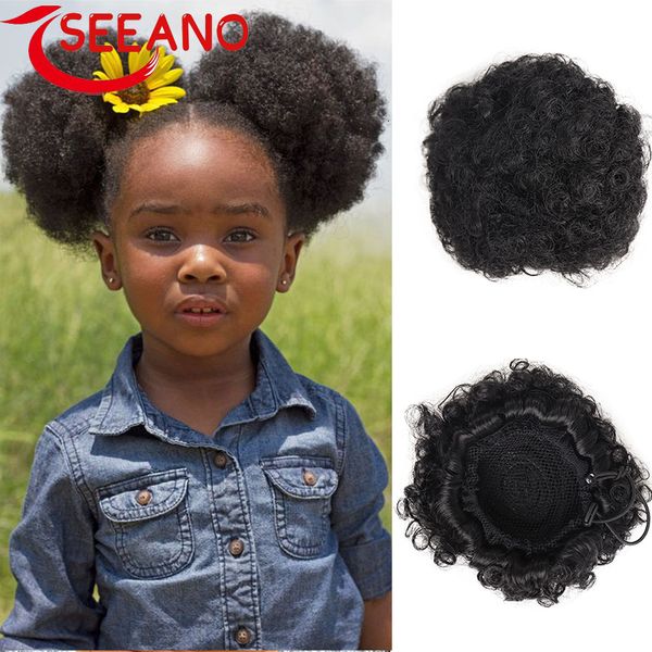 Chignons SEEANO Sintetico Bambini Puff Afro Short Kinky Ricci Chignon Chignon Coulisse Coda di cavallo Estensione dei capelli Posticci per le donne 230613