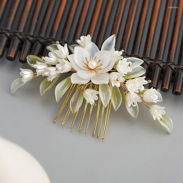 Клипсы для волос белая лилия из цветочной жемчужной жемчужины, комбинат невесты, ретро, ​​лист, темперамент, женский мода свадебные украшения
