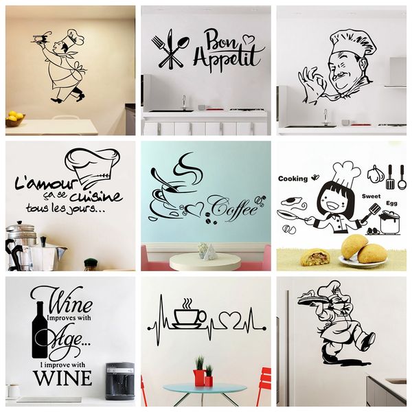 Cucina caffè Adesivo da parete in vinile per decorazioni per la casa Ristorante Decorazione Cucina/Vino/Caffè Carta da parati autoadesiva Autocollant