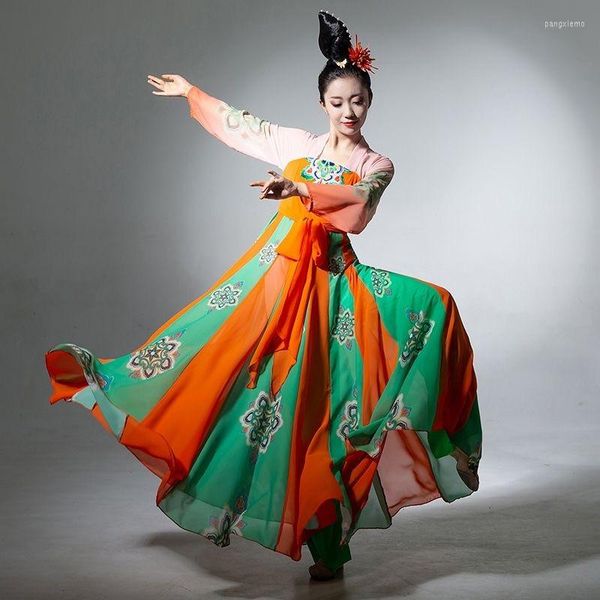 Ethnische Kleidung Frauen Traditionelles chinesisches Hanfu-Kostüm Retro-Blume besticktes Performance-Kleid Chiffon Prinzessin Festival Volkstanz
