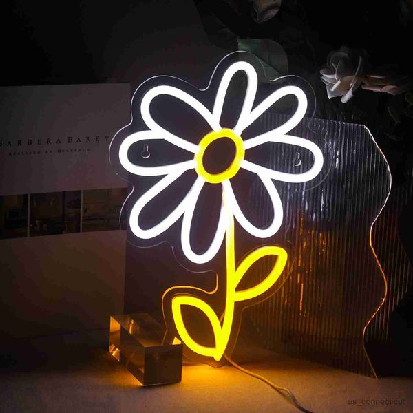 LED Neon Sign LED Neon Light Cute Daisy Flower Neon Sign Decorazione Home Bar Camera da letto dell'hotel Lampada al neon decorativa R230613