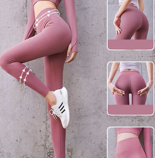 2023 Neue Yoga-Hosen Keine Spur von Nacktheit Frauen Pfirsichfarbenes Gesäß Hohe Leggings Shorts Taille und hohe Hüften Turnhosen Halten Sie Ihren Bauch in engen Leggings