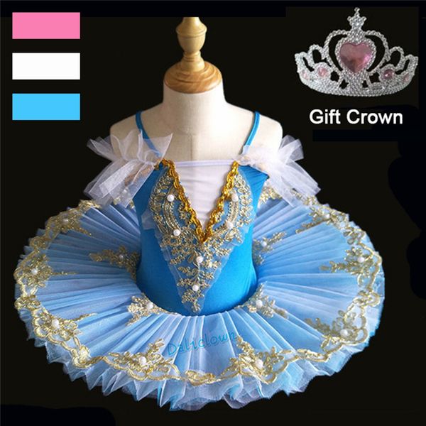 Dancewear Ragazze Tutu di balletto Abito in tulle Bianco Blu Rosa Ginnastica Body Diamond Dance Costume Balletto Body per ragazza Ballerina 230612