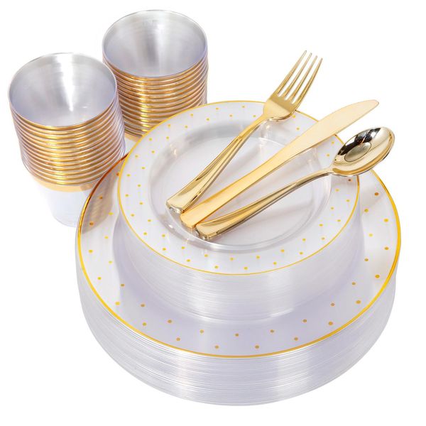 Kitchenware 50 Stück goldene Kunststoffteller, Einweg-Vorspeiseteller mit Goldglitter, 19,1 cm, Kunststoff, Salat- und Dessertteller für Hochzeitsfeiern
