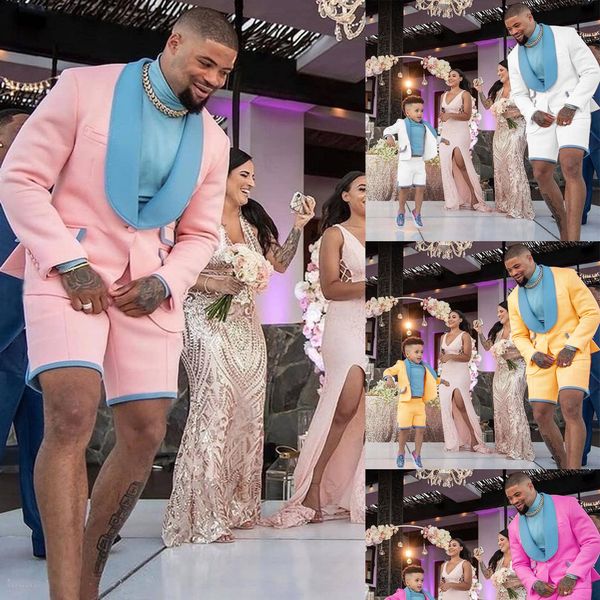 Abito da uomo rosa Groom Dance Short Pants Smoking 2 pezzi Beach Wedding Uomo Blazer Padre e figlio Completo da uomo 230612