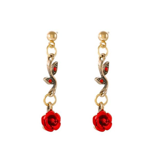 Arti e mestieri retrò francese rosa rossa fiore bracciale orecchini collana pendente set per donna donna donna ragazza personalità Earrin Otps2