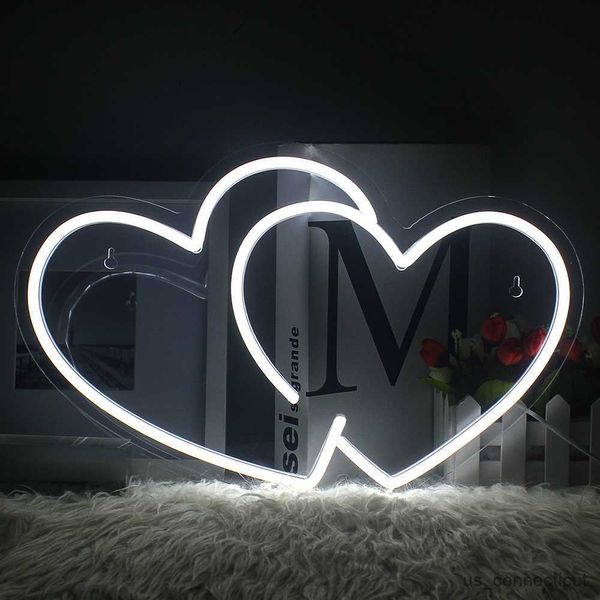 LED-Leuchtreklame „Double Love“-Leuchtreklame, LED-Licht, leuchtende Hochzeit, westliches Zimmer, Geschäft, Zuhause, Persönlichkeit, Herz-Dekoration, Lampe, R230613