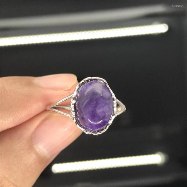 Cluster Rings Roxo Natural Charoite Anel Jóias Para Mulheres Senhoras Homens Amor Presente Cristal 925 Pedra Prata 13x10mm Contas Ajustáveis