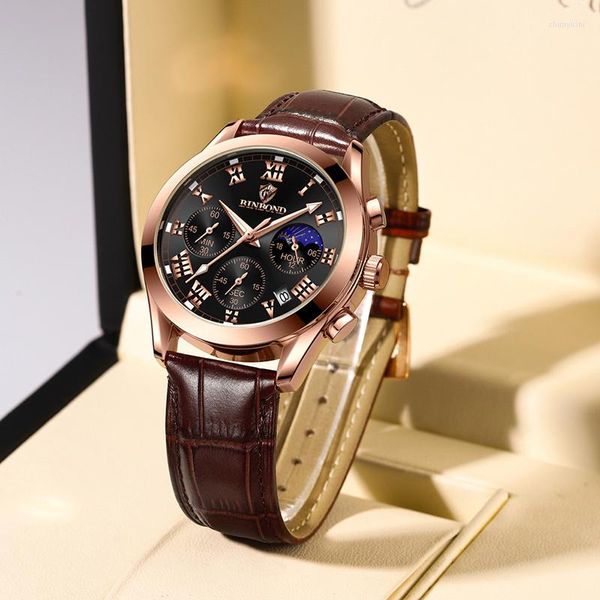 Нарученные часы Binbong 2023 повседневная мода кварц мужски смотрят лучшие бренд многофункциональный три на Timer Timer для Reloj