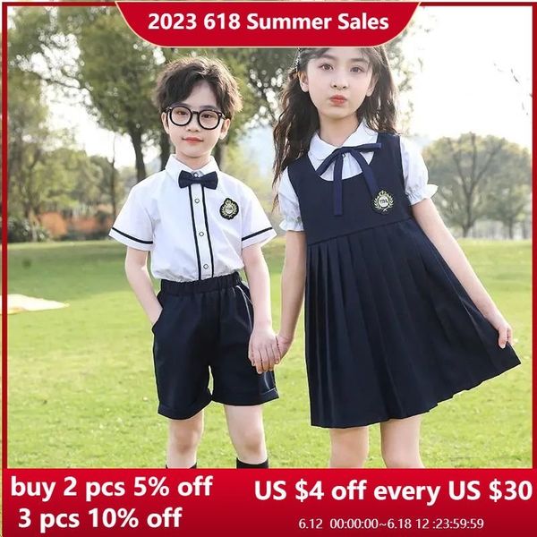 Bekleidungssets Schuluniform für Kinder, Sommeranzüge für Studenten, britischer College-Stil, Abschlusskleidung, Kleidung für Jungen und Mädchen, Outfits für 3–16 Jahre, 230612