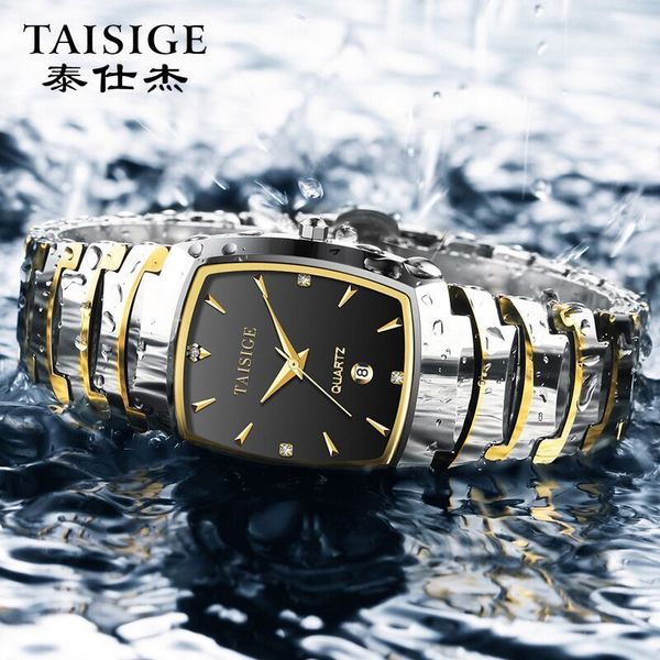 Другие часы Taisige Fashion Leisure Wungsten Steel Watch Calendar Quartz Мужское спортивное движение японское движение 230612