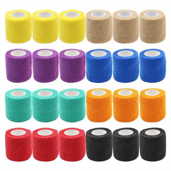 Prese per tatuaggi 24PCS 8 colori 5CM Copertura per fasciatura per impugnatura per tatuaggi Nastri per involucri per tatuaggi Nastri in tessuto non tessuto Accessori per tatuaggi da polso autoadesivi impermeabili 230612