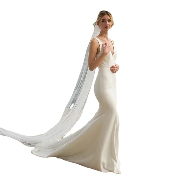 Abiti da sposa a sirena da spiaggia in raso semplice con involucro Sexy scollo a V senza maniche Tromba Abiti da sposa Sweep Train Backless Boho Reception Party Robes de Mariee