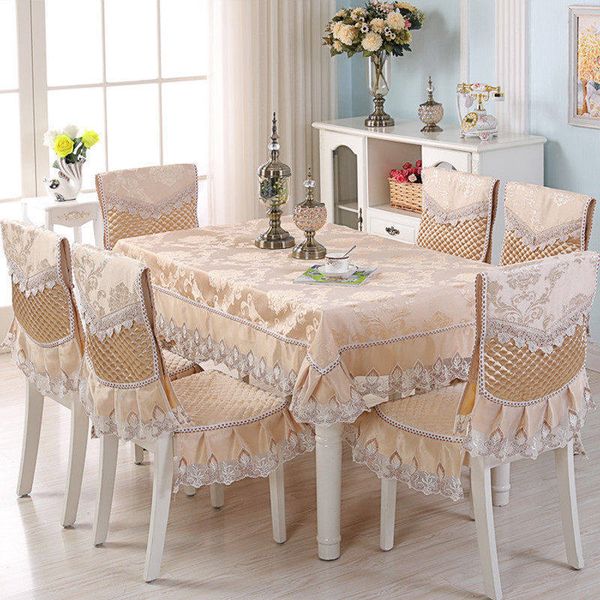 Toalha de mesa elegante conjunto retangular de 13 peças com capas de cadeira toalha de mesa para decoração de casamento capa de renda toalhas de mesa 230613