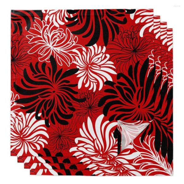 Guardanapo de mesa vermelho crisântemo textura retrô pano decoração toalha de jantar para pratos de cozinha tapete reutilizável decoração de casamento