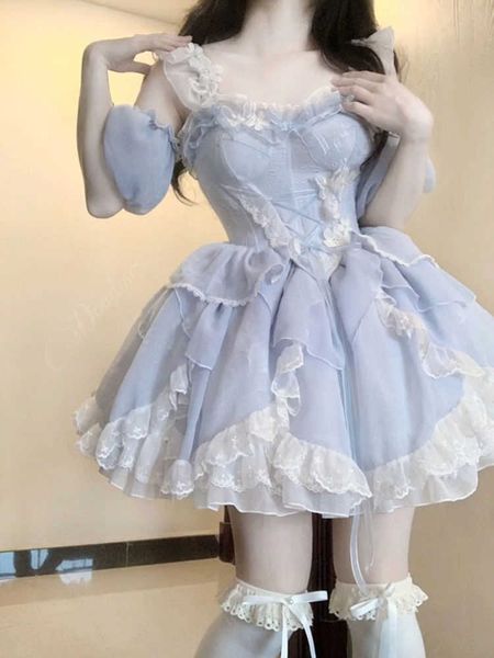 Lässige Kleider Kawaii Lolita Minikleid Frauen Basic Elegant Sogar Partykleid Bürodame Kurzarm Einteiliges Kleid Koreanisch 2023 Sommer Chic Z0612