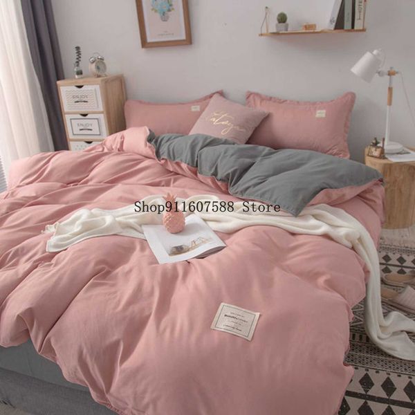 Conjuntos de Cama Cinza Rosa Conjunto de Cama Nórdico Meninas Simples Tamanho Duplo Capa de Edredom Simples Cor Sólida Sem Recheios Têxtil Macio para Casa Decoração para Casa Z0612