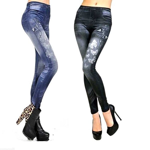 Damen-Leggings, neue Mode, klassisch, dehnbar, schmal, sexy, Jeans-Imitation, Skinny-Jeggings, Schmetterlingsdruck, Hosen