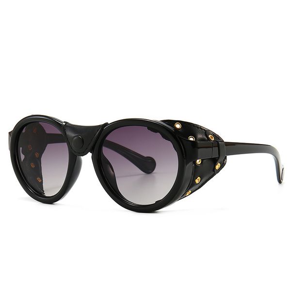 Óculos de Sol Retrô Armação Redonda Punk Steam Masculino Óculos de Sol Personalidade Estojo de Couro Gótico Feminino Óculos de Condução Gafas De Sol Masculino 230612