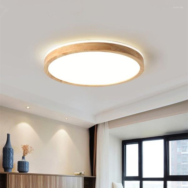 Luminárias de teto 2023 Japonês Ultrafino Led Light Madeira Maciça Quarto Principal Moderno Simples Nórdico Lâmpada Pequena