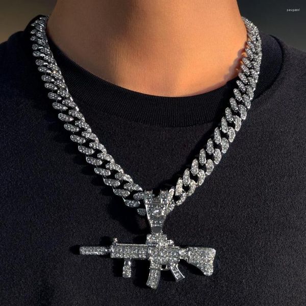 Catene Iced Out Miami Cuban Chain Gun Collana per uomo Hip Hop strass pavimentato 13MM Link gioielli in acciaio inossidabile regalo