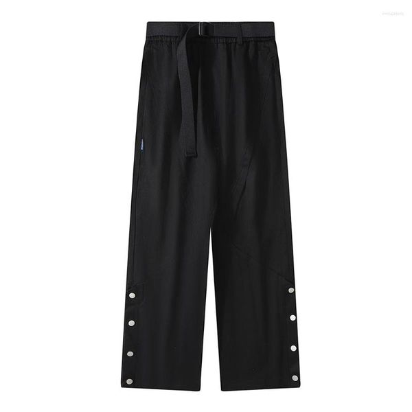 Calça Masculina Botão Lateral Solta Homens Mulheres Casual Preto Cáqui Calças Masculinas Comprimento Inteiro Com Faixa na Cintura