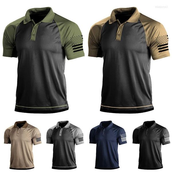 Independence Day Polo da uomo Flag Print Mens Outdoor Sports Risvolto Button T-Shirt Top Pullover Tees Tunica Shirt T-shirt