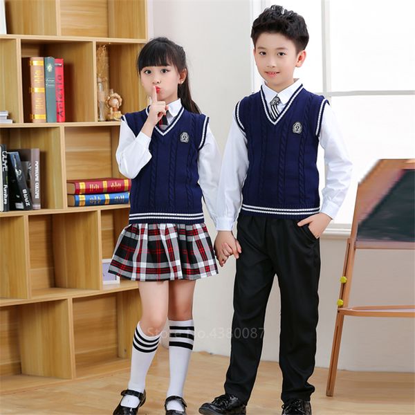 Conjuntos de Roupas para Crianças Japonês Estilo Britânico Uniformes Escolares Menino Menina Saia Xadrez de Algodão Aluno Conjunto de Roupas de Palco Jardim de Infância 230612