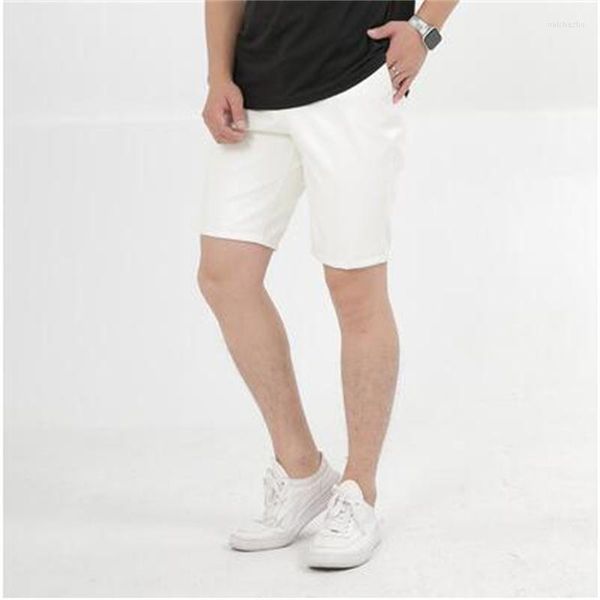 Shorts Masculino Calças de Couro de Verão Masculino Fino Slim Fit Elevador de Quadril Juvenil Pantalon En Cuir Edição Coreana Calças Cor Elástica Branco