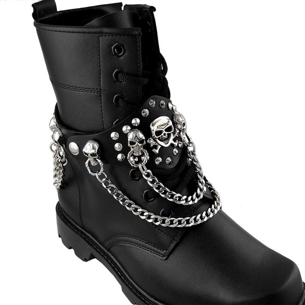 Tornozeleiras Steampunk Rivet Charm Double Skull Chain For Lady Women Leather BootShoes Adjustable 230612