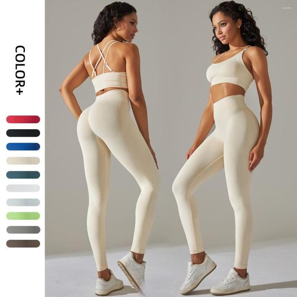 Conjuntos ativos 2023 sutiã fitness feminino legging conjunto de ioga roupa de secagem rápida sem costura treino levantamento esporte exercício pano de academia