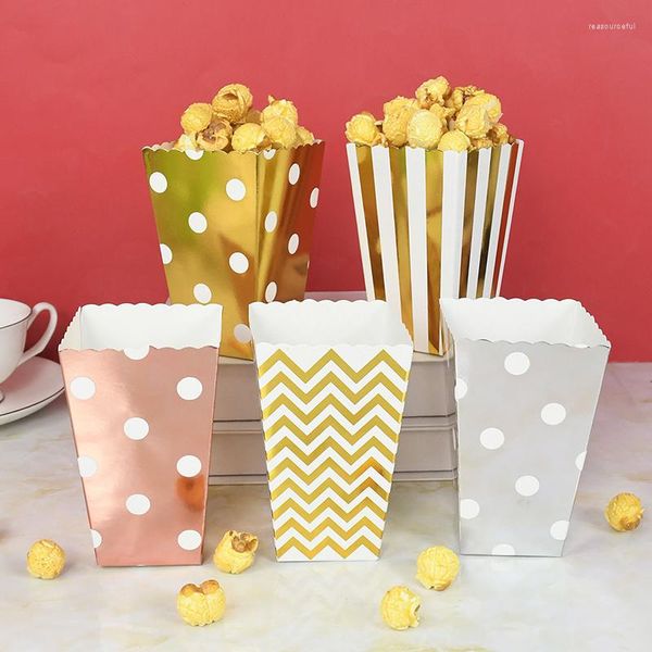 Geschenkpapier 6/12 Stück Einweg-Popcorn-Verpackung Papierbox Gold Silber Rosa Streifen Punkt Snack Hochzeit Geburtstag Party Dekor Zubehör