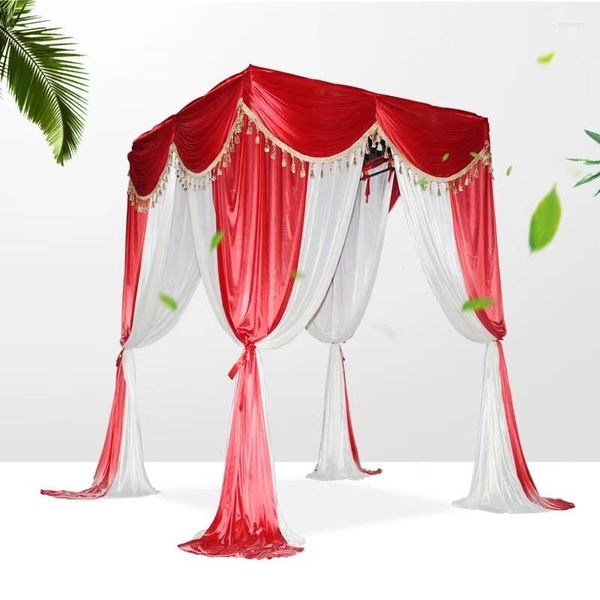Decoração de festa design de seda de gelo quatro pavilhões quadrados pano de fundo cortina de casamento princesa pavilhão para evento