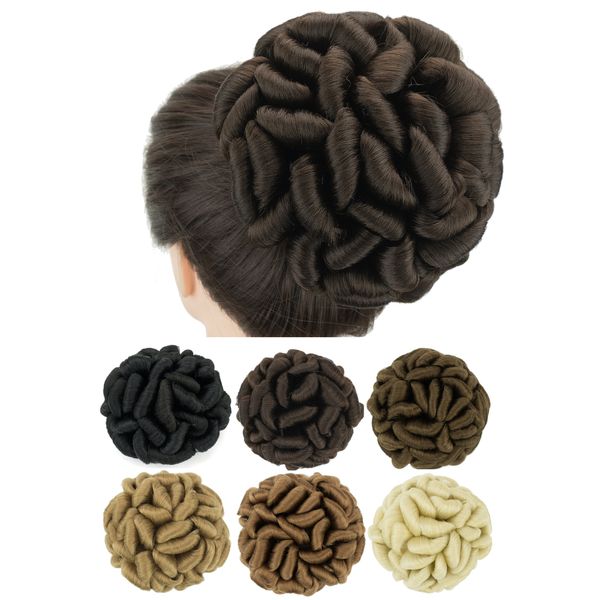 Chignons Soowee Große geflochtene unordentliche lockige Frisur Haargummis Chignon Tänzer Haarabdeckung Donut Haarteil Haarknoten Hochsteckfrisur für Frauen 230613