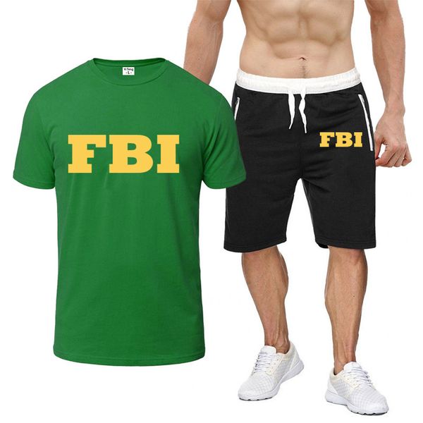 Tute da uomo FBI United States Shield Summer Tuta da uomo di alta qualità Moda Pantaloncini a maniche corte Abbigliamento casual Pantaloni da jogging 230613