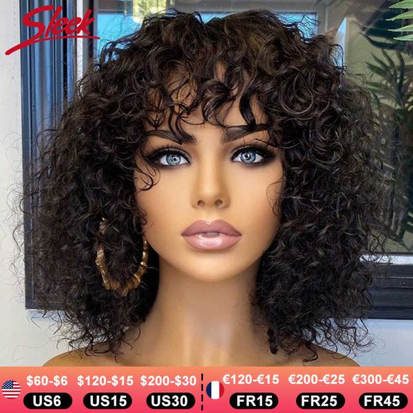 Spitzenperücken kurze Pixie Bob Schnitt menschliches Haar Perücken mit Pony Jerry Curly Glueless Perücke Highlight Honigwasser Welle Blonde farbige Perücken für Frauen z0613