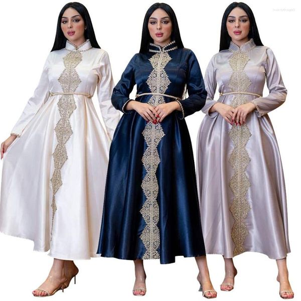 Ethnische Kleidung Vintage Türkei Abendkleid Abaya Party Muslim Robe Spitze Applikation Stehkragen Lange Ärmel Elegante Dubai Naher Osten Kleidung