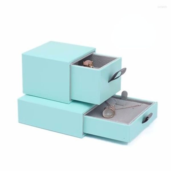 Sacchetti per gioielli Scatola in pelle azzurra di lusso Cassetto orecchino Anello Jewerlley Imballaggio Display Collana Custodia regalo Dropshipped