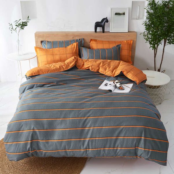 Постилочные наборы постельных лоткотов Супер теплые мягкие пуховые кровати набор кроватей простые тонкие полосы апельсиновые серые постельное стеганое одеяло.