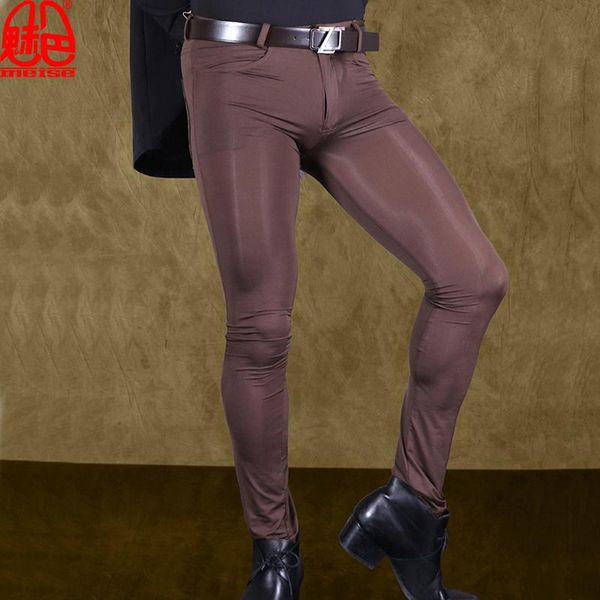 Broek Sexy Mannen Transparante Broek Ijs Zijde Zien Door Elastische Strakke Broek Zijdeachtige Potlood Broek Erotische Lingerie Club Homo Slijtage F90