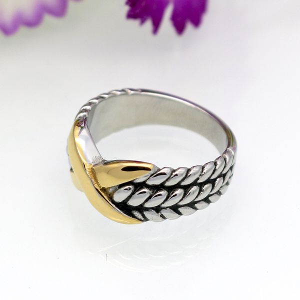 Antik X Gold Ring Altın Logosu Titanyum Çelik Vintage Ring Halat Cross X Ring Kadın Hip Hop Yüzüğü