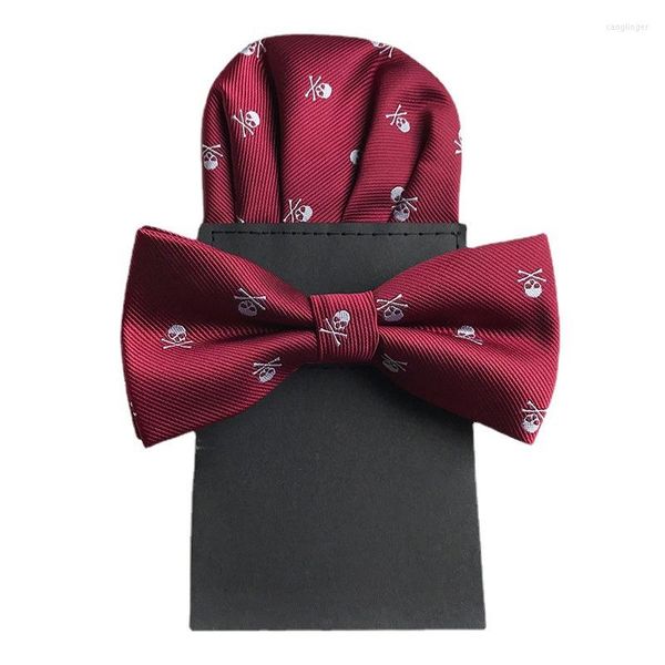 Papillon Uomo Teschio Poliestere 12 6CM Papillon 10 25CM Set fazzoletto Fazzoletto da taschino Cravatta Regalo di Halloween